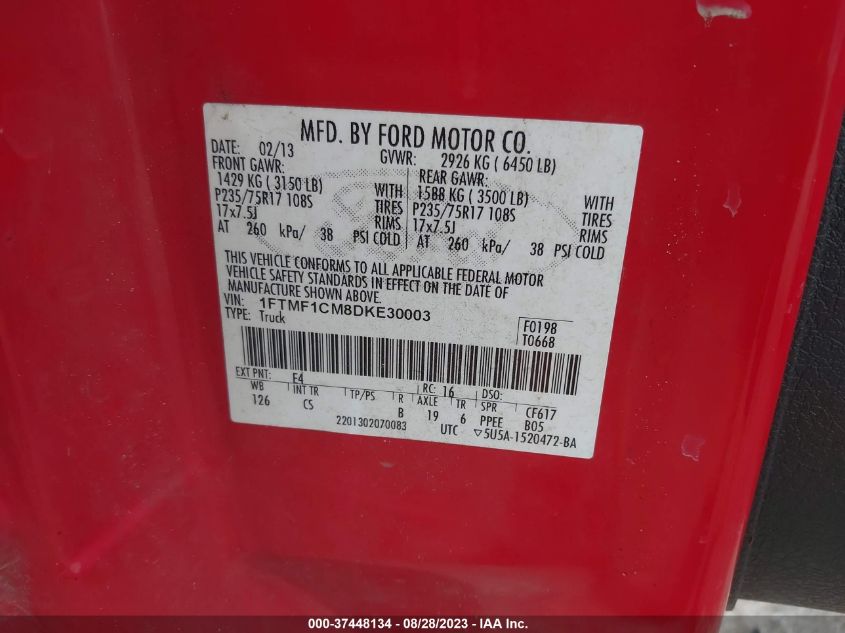 2013 FORD F-150 XL/STX/XLT - 1FTMF1CM8DKE30003
