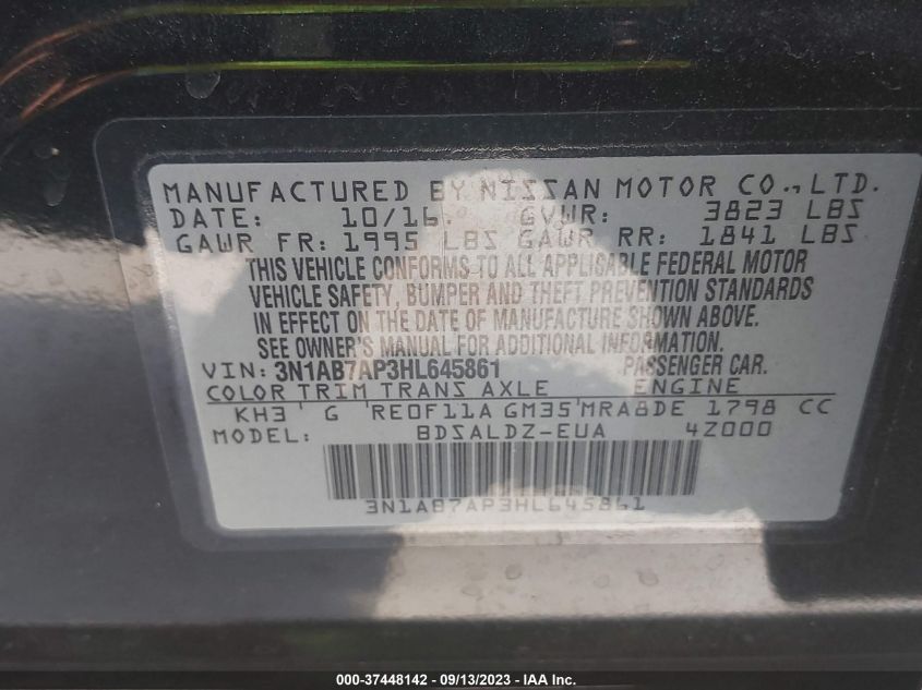 2017 NISSAN SENTRA SV - 3N1AB7AP3HL645861