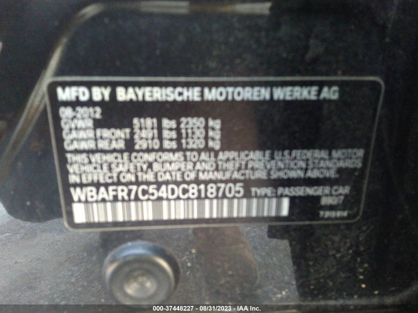 2013 BMW 5 SERIES 535I - WBAFR7C54DC818705