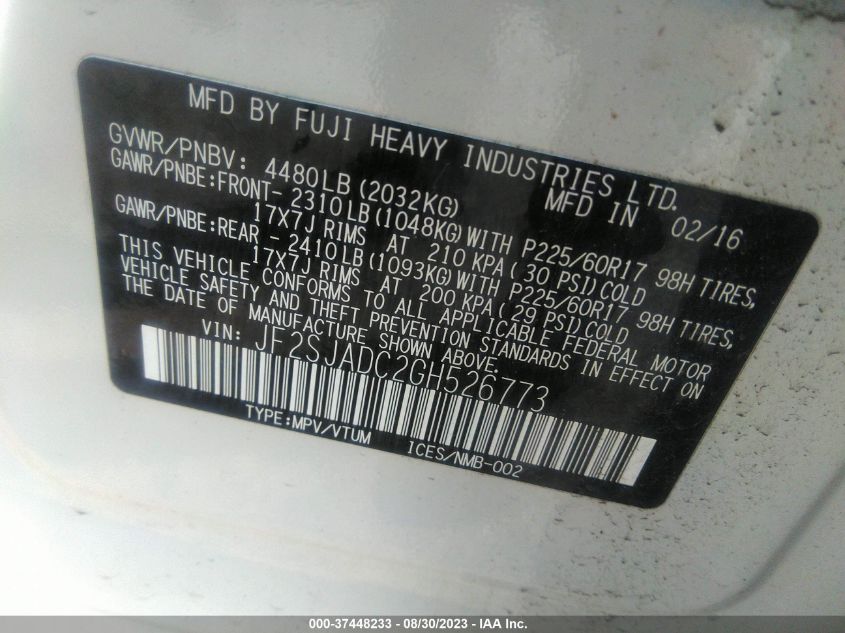 2016 SUBARU FORESTER 2.5I PREMIUM - JF2SJADC2GH526773