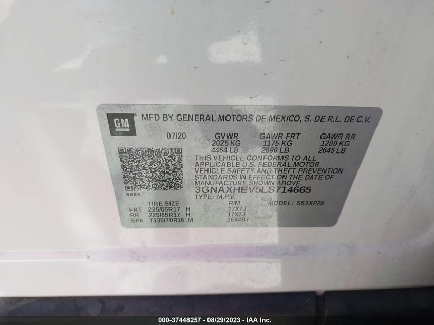 VIN 3GNAXHEV5LS714665 2020 CHEVROLET EQUINOX LS