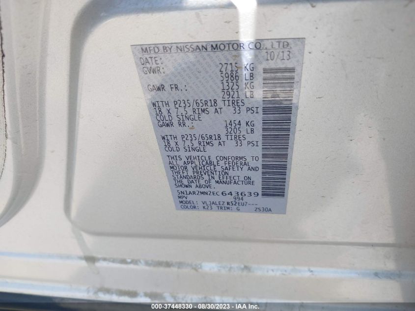 2014 NISSAN PATHFINDER SV - 5N1AR2MN2EC643639