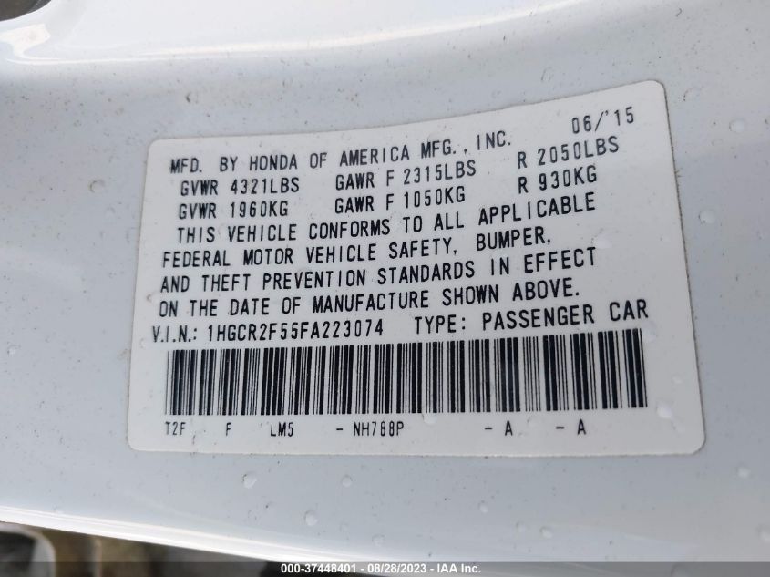 2015 HONDA ACCORD SEDAN SPORT - 1HGCR2F55FA223074