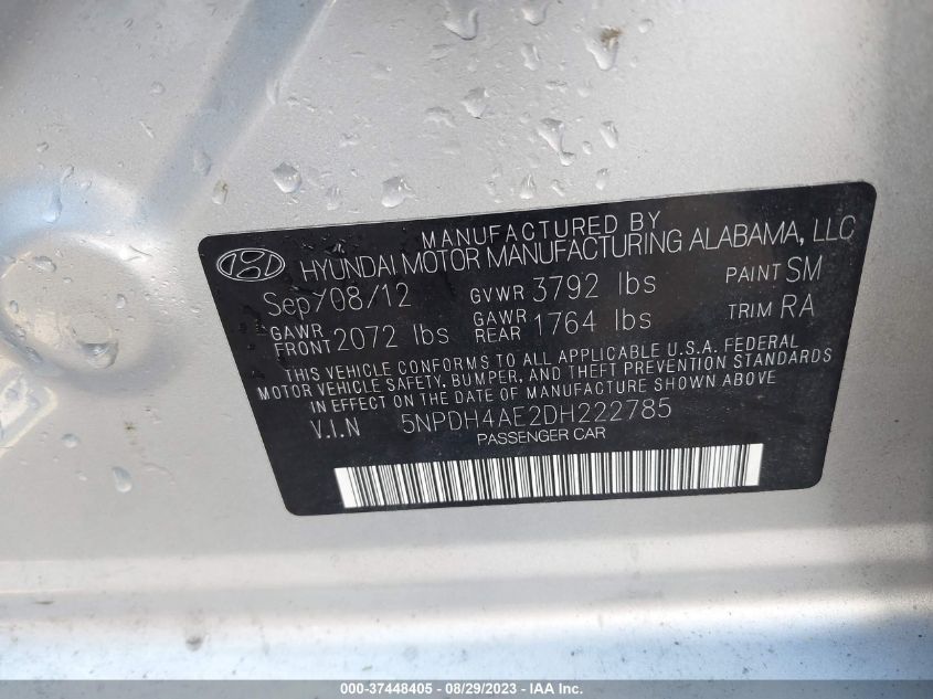 2013 HYUNDAI ELANTRA GLS - 5NPDH4AE2DH222785