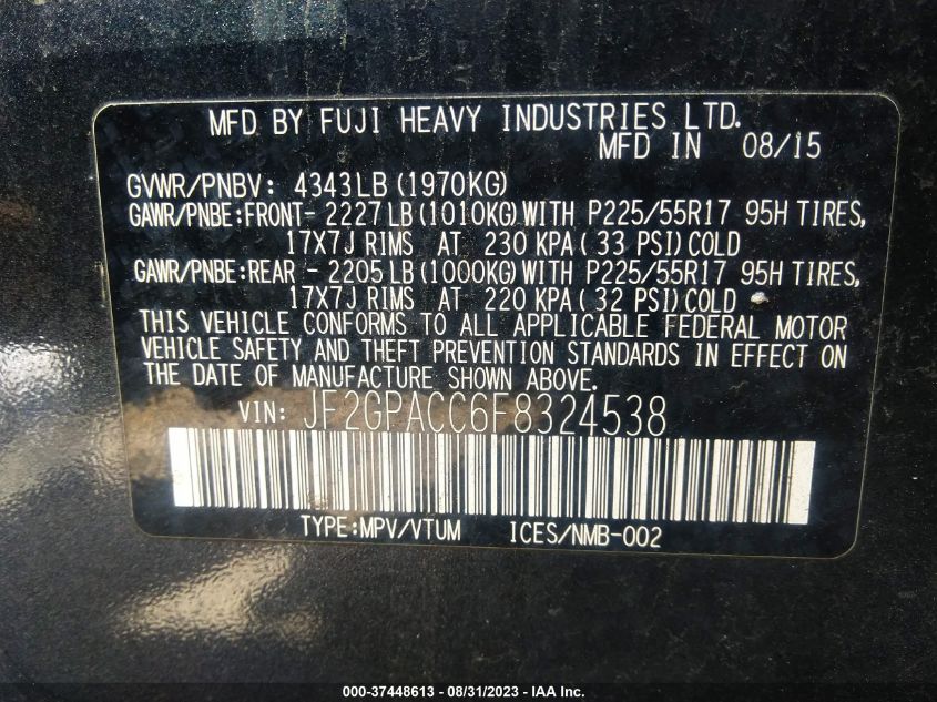2015 SUBARU CROSSTREK - 2F2GPACC6F8324538