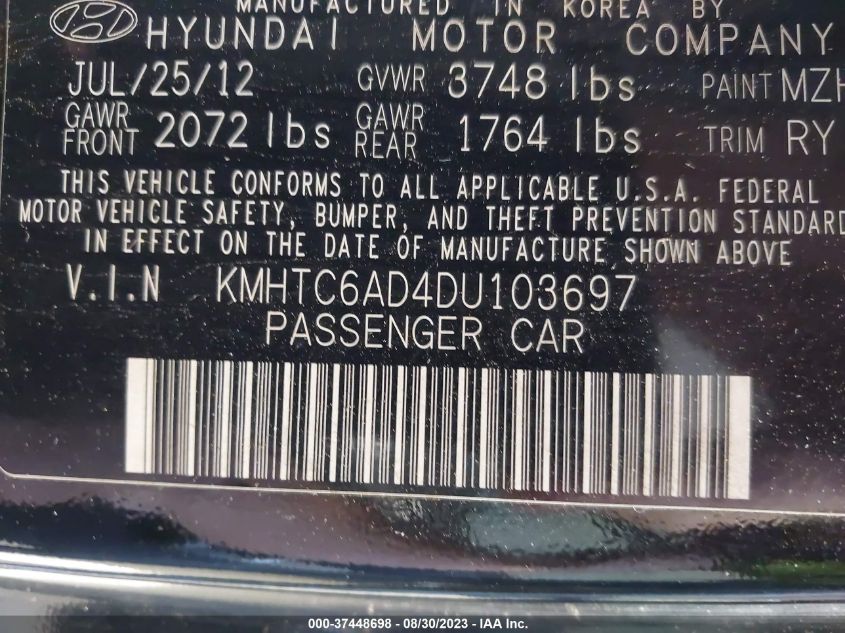 2013 HYUNDAI VELOSTER - KMHTC6AD4DU103697