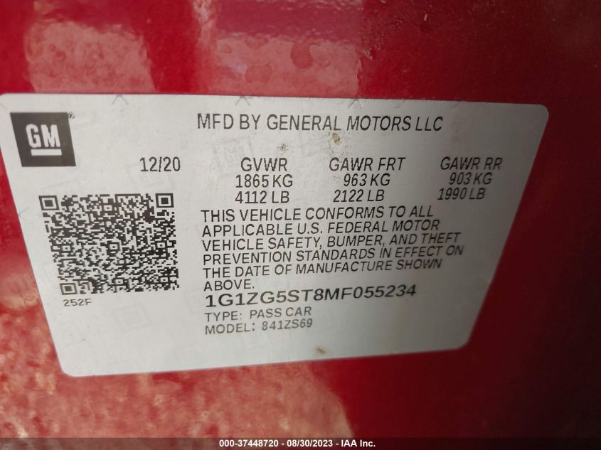 2021 CHEVROLET MALIBU RS - 1G1ZG5ST8MF055234