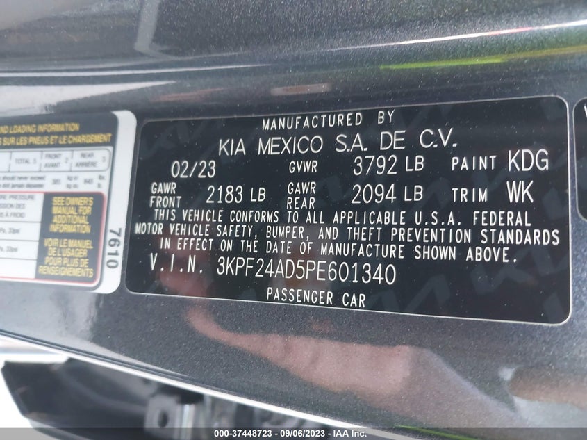 VIN 3KPF24AD5PE601340 2023 KIA FORTE LXS