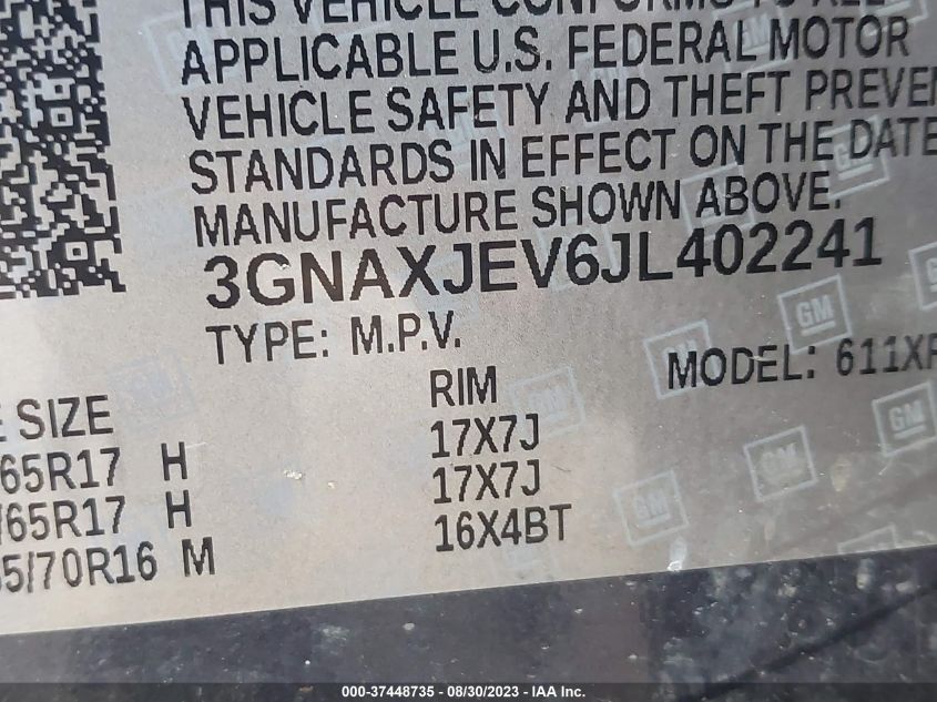 2018 CHEVROLET EQUINOX LT - 3GNAXJEV6JL402241