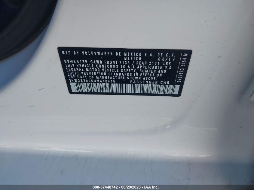 2017 VOLKSWAGEN JETTA S - 3VWBB7AJ5HM410415