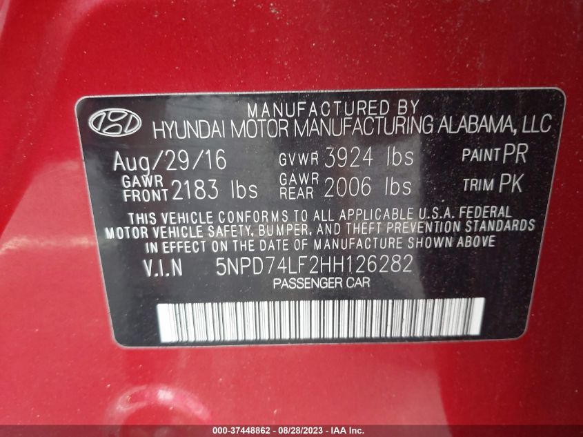 2017 HYUNDAI ELANTRA SE - 5NPD74LF2HH126282