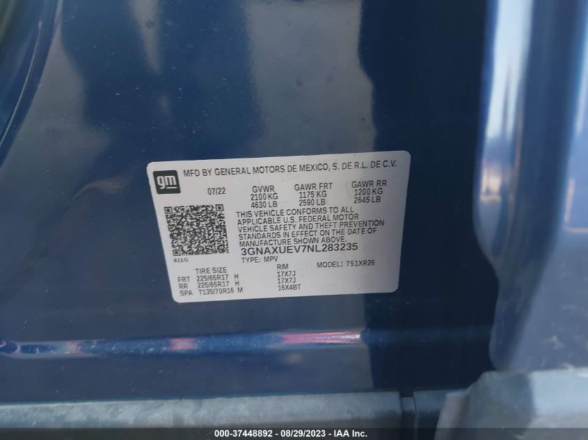 2022 CHEVROLET EQUINOX LT - 3GNAXUEV7NL283235