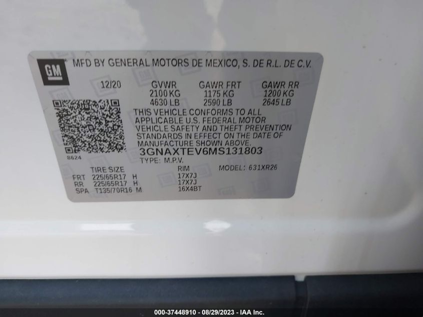 2021 CHEVROLET EQUINOX LT - 3GNAXTEV6MS131803