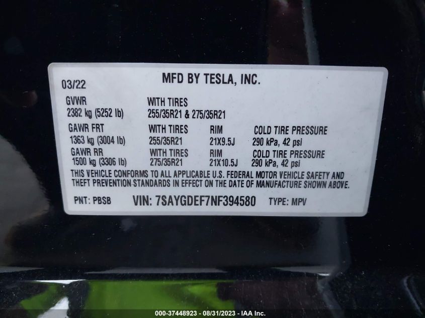 7SAYGDEF7NF394580 Tesla Model Y PERFORMANCE 9