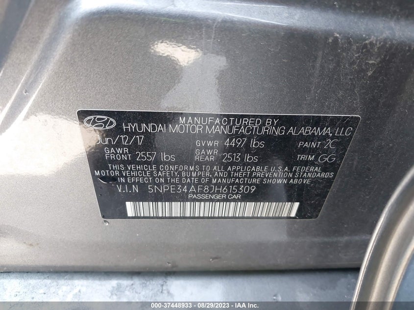 VIN 5NPE34AF8JH615309 2018 HYUNDAI SONATA SPORT/LIMITED/SEL