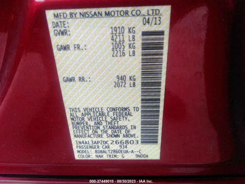 2013 NISSAN ALTIMA 2.5 SV - 1N4AL3AP2DC266803