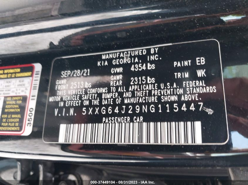 2022 KIA K5 GT-LINE - 5XXG64J29NG115447