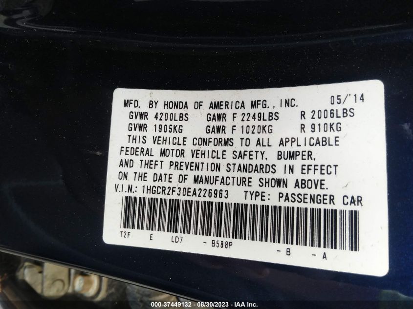 2014 HONDA ACCORD SEDAN LX - 1HGCR2F30EA226963