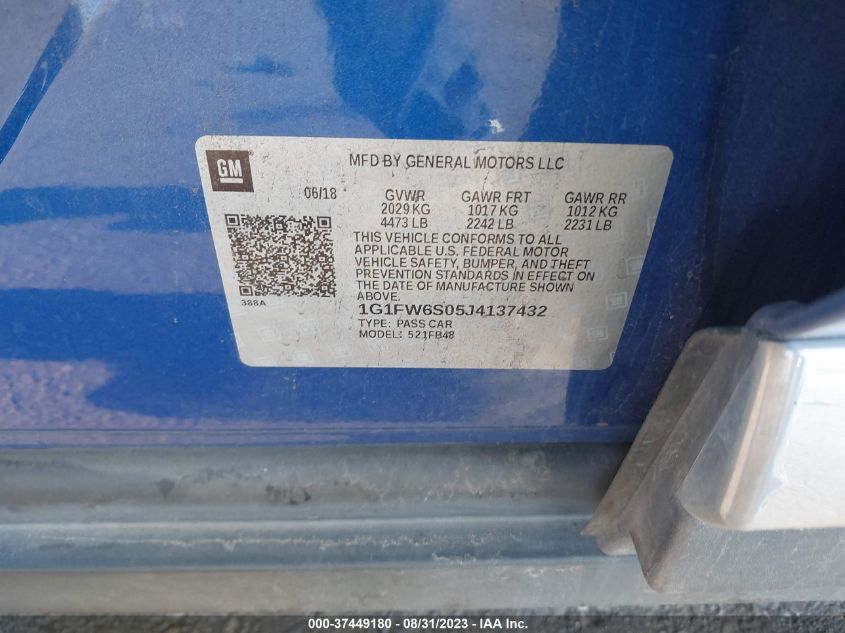 2018 CHEVROLET BOLT EV LT - 1G1FW6S05J4137432