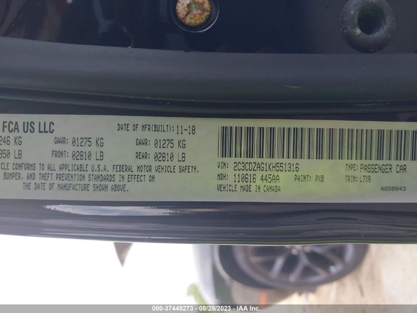 2019 DODGE CHALLENGER SXT - 2C3CDZAG1KH551316