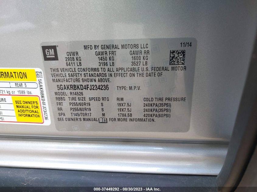 2015 BUICK ENCLAVE LEATHER - 5GAKRBKD4FJ234236