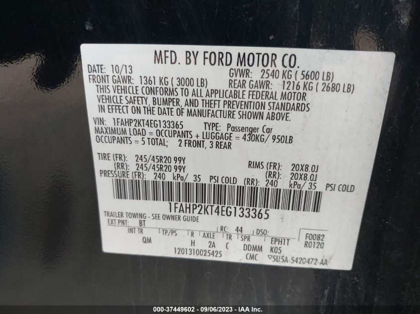 2014 FORD TAURUS SHO - 1FAHP2KT4EG133365