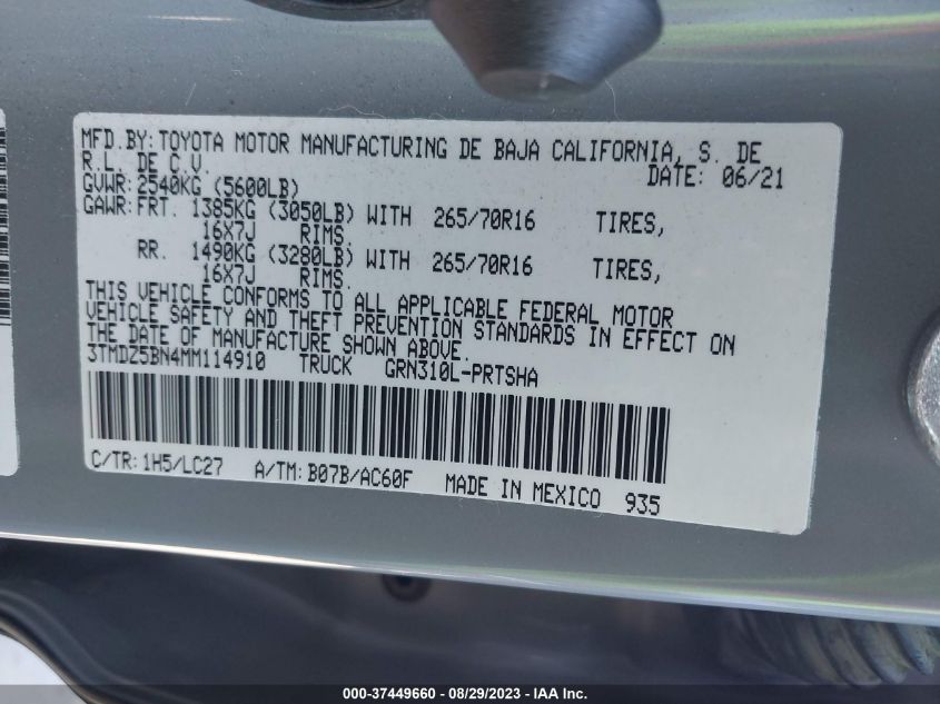 2021 TOYOTA TACOMA 4WD SR5/TRD SPORT - 3TMDZ5BN4MM114910