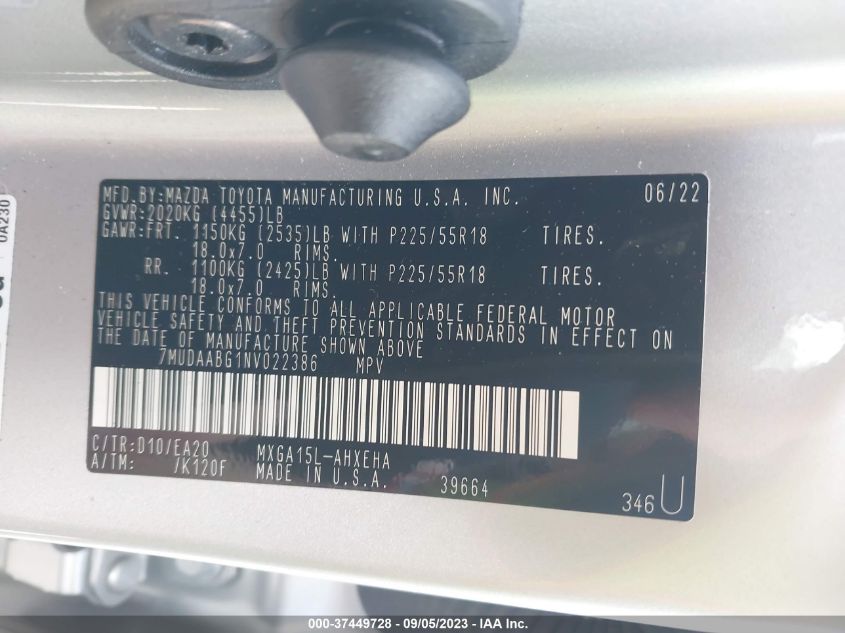 2022 TOYOTA COROLLA CROSS XLE - 7MUDAABG1NV022386