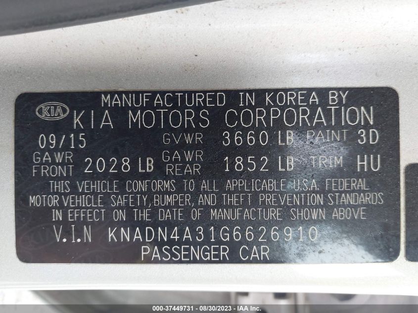 2016 KIA RIO EX - KNADN4A31G6626910