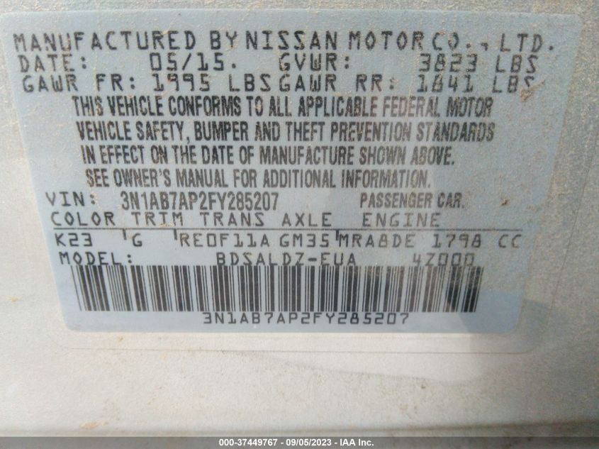 2015 NISSAN SENTRA SV - 3N1AB7AP2FY285207