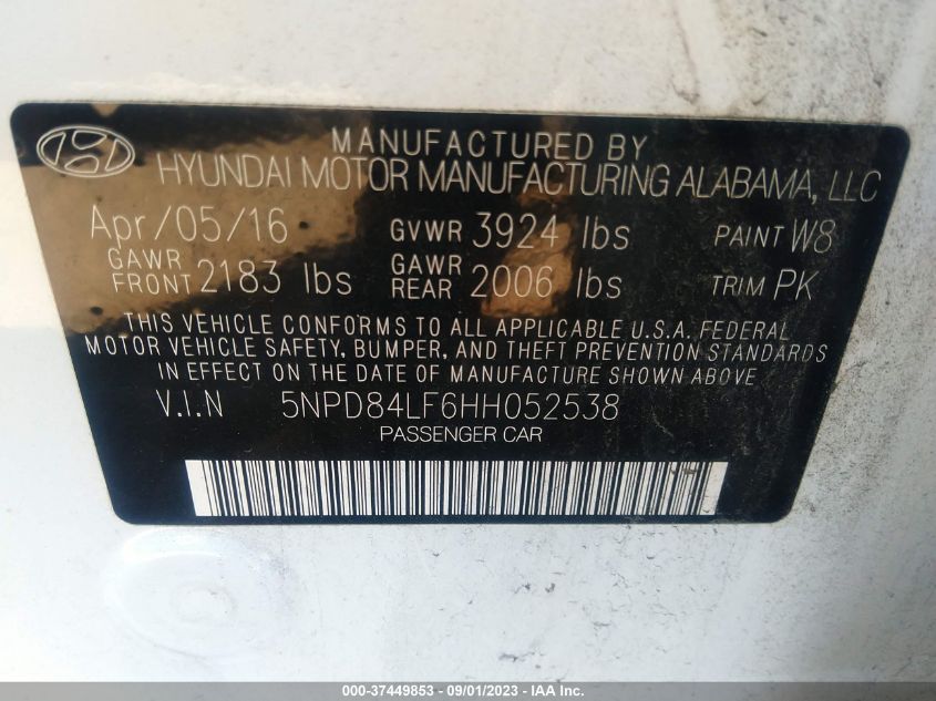 2017 HYUNDAI ELANTRA SE/VALUE/LIMITED - 5NPD84LF6HH052538