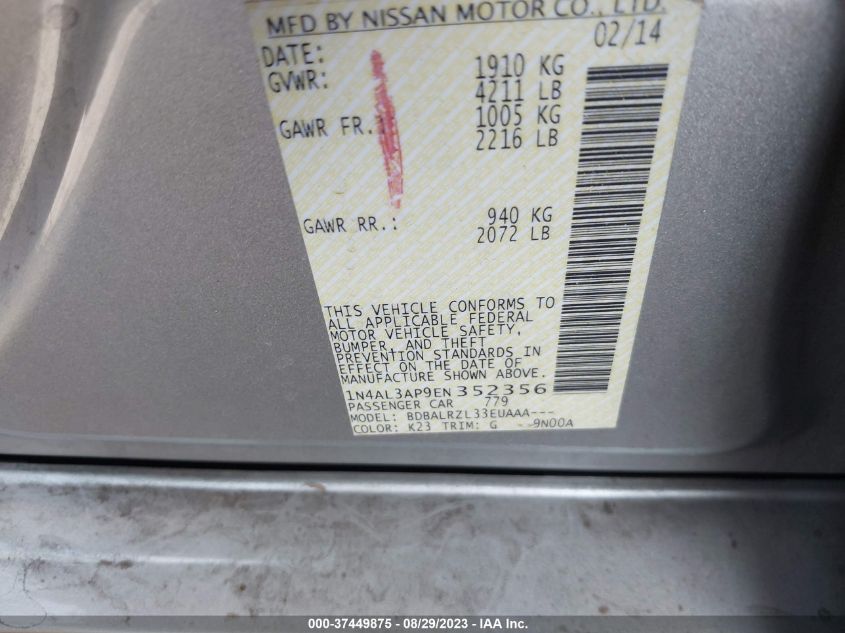 2014 NISSAN ALTIMA 2.5/S/SV/SL - 1N4AL3AP9EN352356