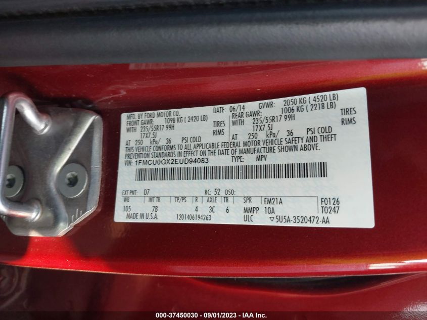 2014 FORD ESCAPE SE - 1FMCU0GX2EUD94083