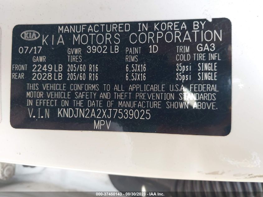 2018 KIA SOUL BASE - KNDJN2A2XJ7539025