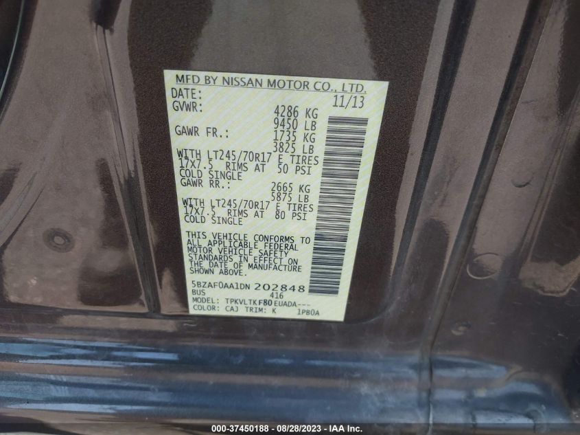 2013 NISSAN NVP SV 5BZAF0AA1DN202848