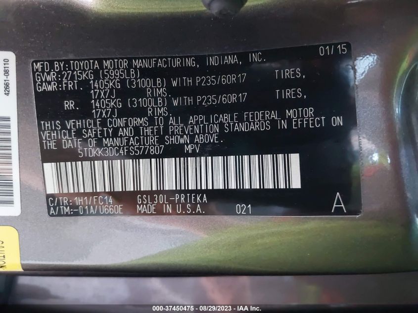 2015 TOYOTA SIENNA LE - 5TDKK3DC4FS577807