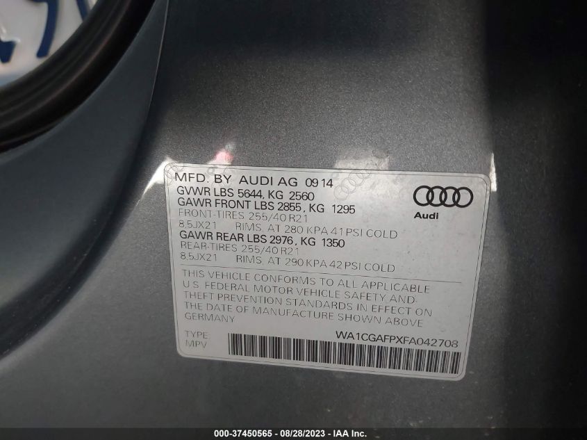 2015 AUDI SQ5 PREMIUM PLUS WA1CGAFPXFA042708