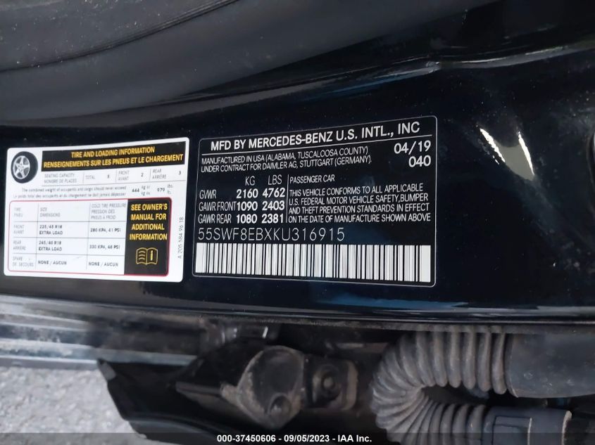 2019 MERCEDES-BENZ C-CLASS C 300 - 55SWF8EBXKU316915