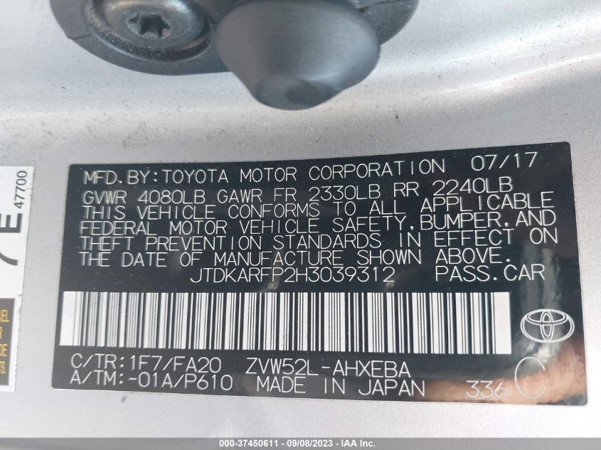 2017 TOYOTA PRIUS PRIME PLUS/PREMIUM/ADVANCED - JTDKARFP2H3039312