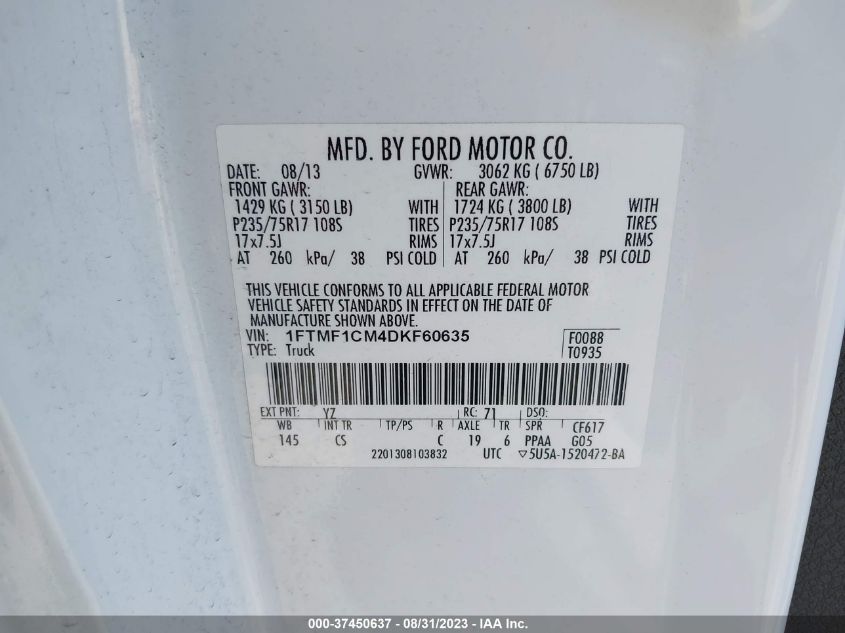 2013 FORD F-150 XL/STX/XLT - 1FTMF1CM4DKF60635