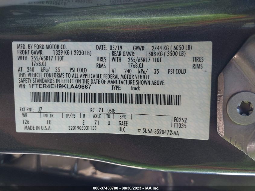 2019 FORD RANGER XL/XLT/LARIAT - 1FTER4EH9KLA49667