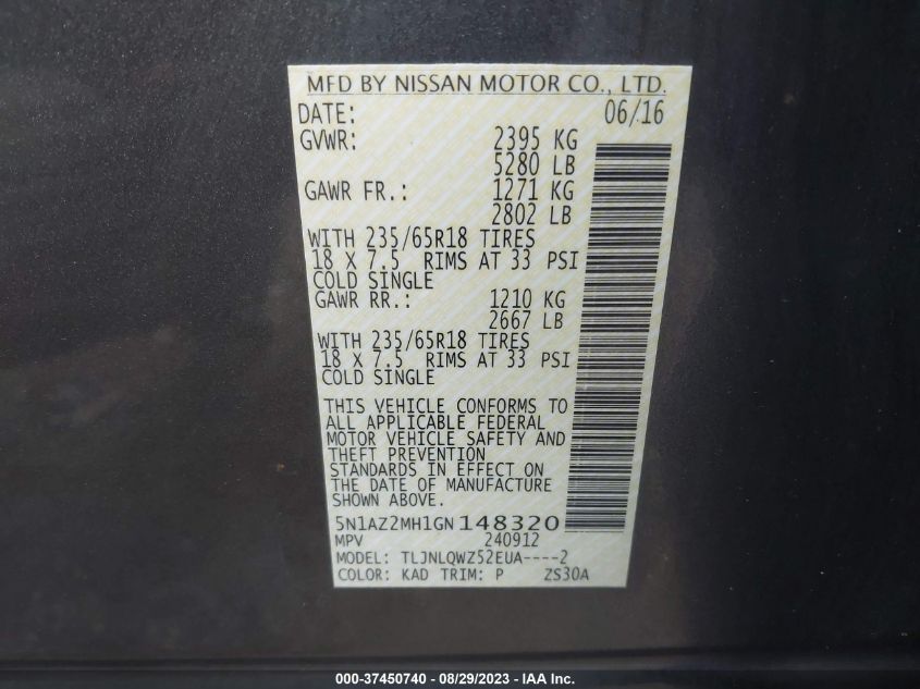 2016 NISSAN MURANO SV - 5N1AZ2MH1GN148320