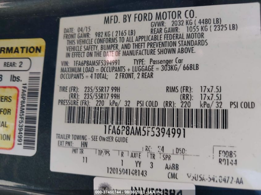 2015 FORD MUSTANG V6 - 1FA6P8AM5F5394991