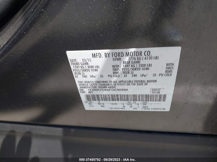 2015 FORD EXPLORER XLT - 1FM5K7D86FGC50590