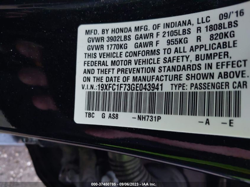 2016 HONDA CIVIC SEDAN EX-L - 19XFC1F73GE043941