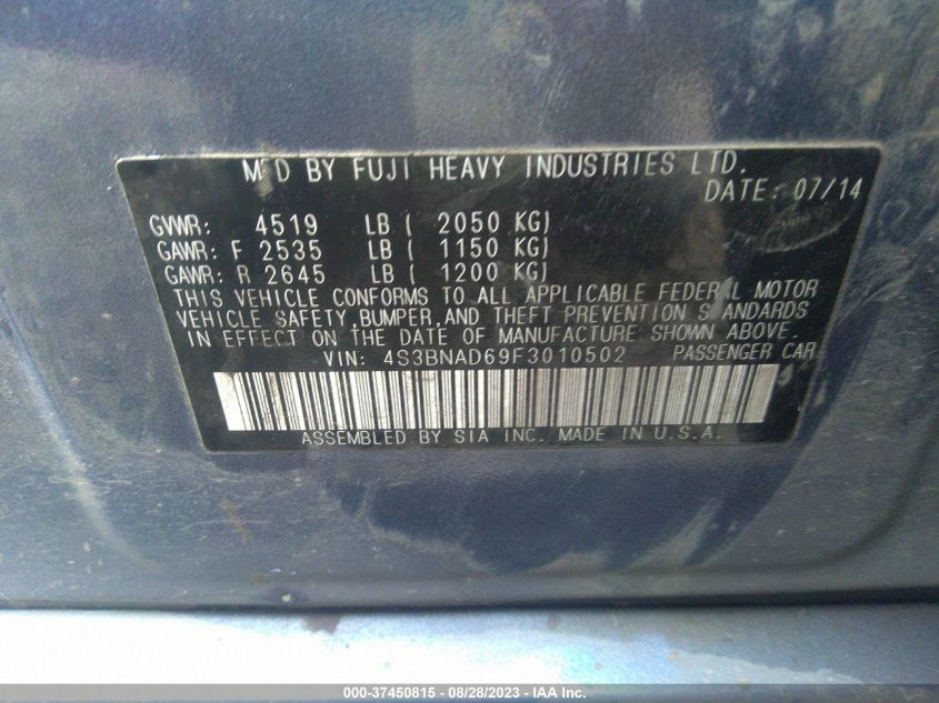 2015 SUBARU LEGACY 2.5I PREMIUM - 4S3BNAD69F3010502