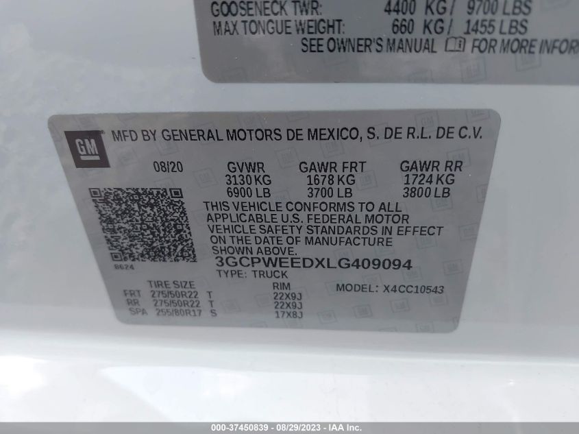 2020 CHEVROLET SILVERADO 1500 LTZ - 3GCPWEEDXLG409094