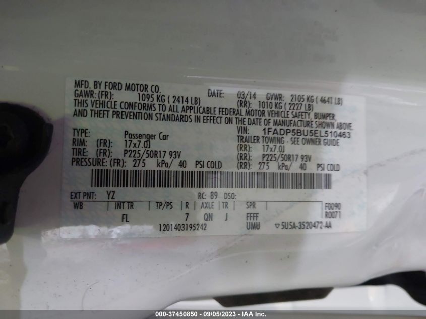 2014 FORD C-MAX HYBRID SEL - 1FADP5BU5EL510463