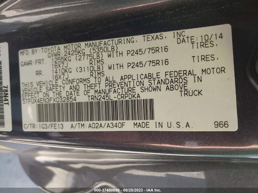 2015 TOYOTA TACOMA - 5TFUX4EN3FX032854