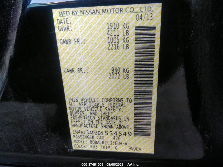 2013 NISSAN ALTIMA 2.5 S - 1N4AL3AP2DN554549